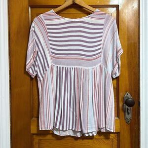 L Love Purple White Striped Babydoll Blouse Women’s Small